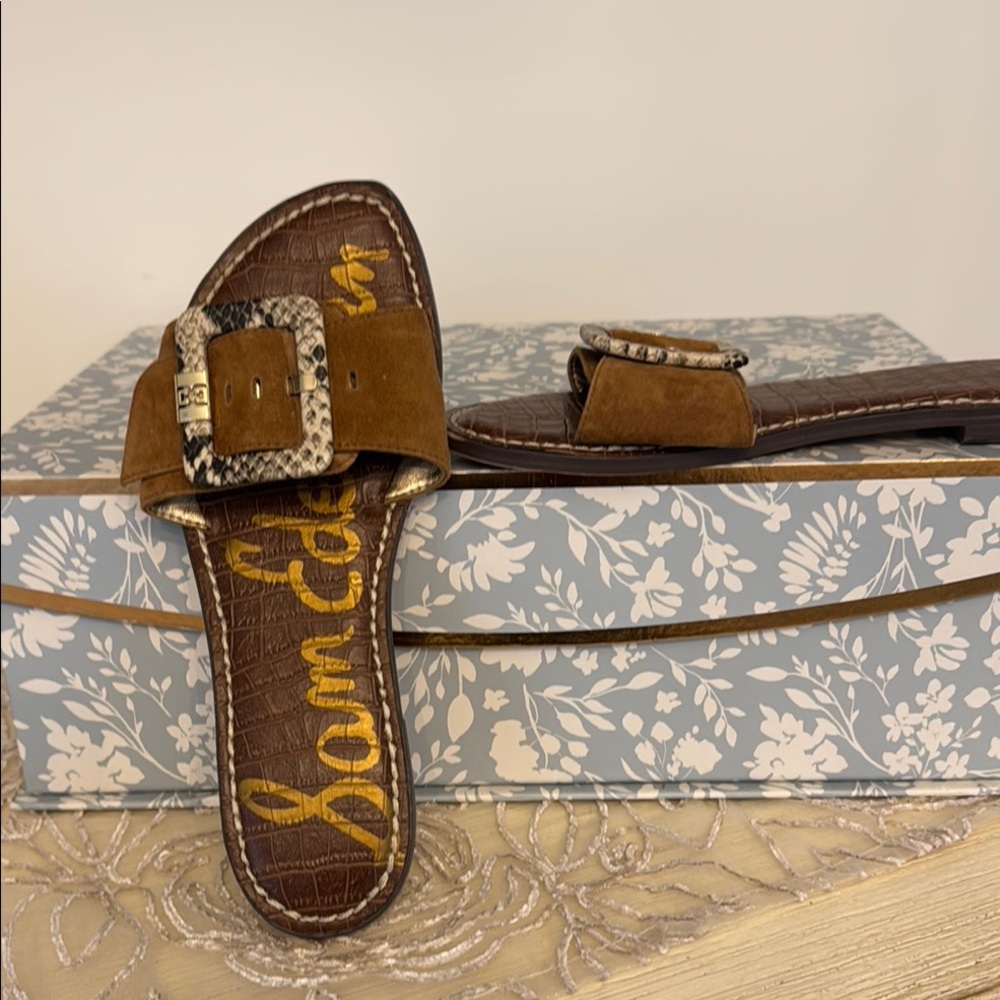 Sam Edelman Brown Suede Sandals with Decorative Buckle - Picture 6 of 9